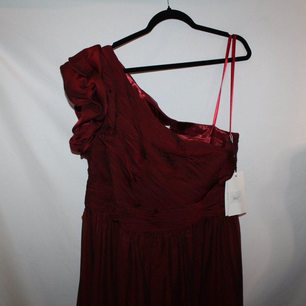 NWT Mac Duggal ORGANZA ONE SHOULDER PLEATED GOWN WINE RED 67878 - Picture 4 of 8